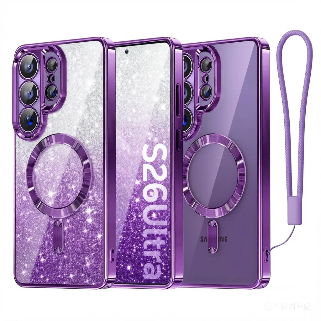 Glitzer-Plating-Lanyard für Magsafe-Hülle für Samsung Galaxy S26 Ultra S25 S24 S23 S22 S21 Plus Note 20 Magnetische Weiche TPU-Abdeckung