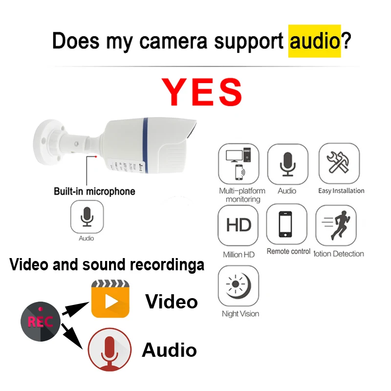 JIENUO 4K Poe Camera IP Outdoor Waterproof Security Surveillance Night Vision 4MP 5MP 8MP Onvif Audio CCTV Video HD Home Cam Net 4