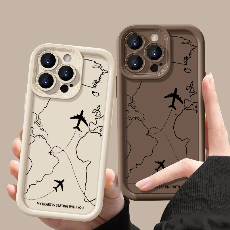 Airplane Route Pattern Shockproof Soft Silicone Phone Case Cover