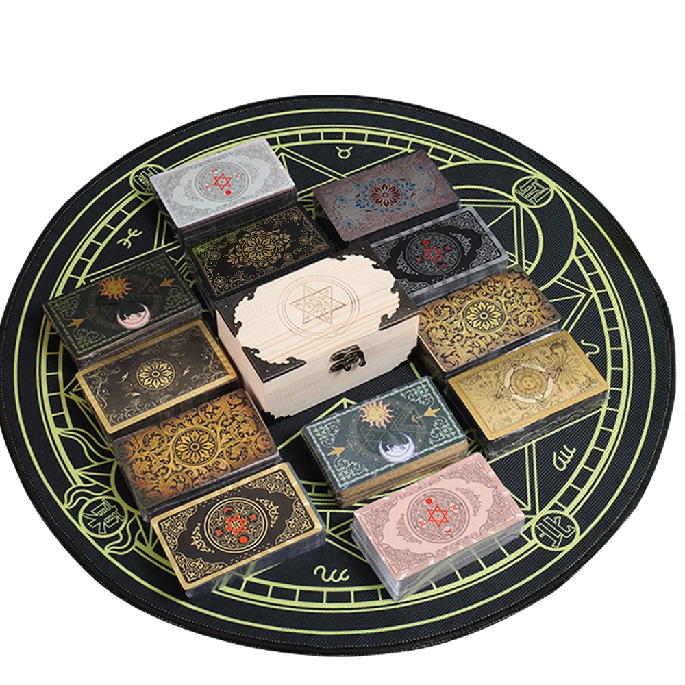 Mysterious Six Pointed Star Magic Array Wooden Box Gold Foil Tarot Card Set Board Game Prediction Card Waterproof Tape Manual 0 06mm 0 1mm thickened flame retardant aluminum foil tape high temperature sealed waterproof cooktop exhaust pipe tin foil g554