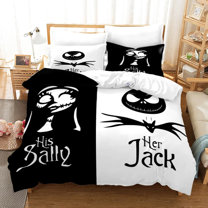 thumbnail image 1 of Funda de edredón de pesadilla antes de Navidad con funda de almohada, Jack and Sally, Calavera 3D, juego de cama de Navidad, dormitorio, decoración de Halloween, nuevo, 1 of 5