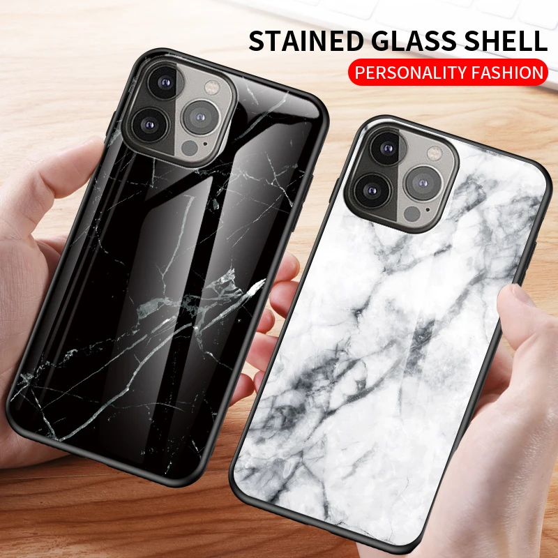 Fashion Marble Tempered Glass Case For iPhone 13 12 11 14 Pro XSMax XR 8 7 6 Plus SE2020 Silicone_voghion.com