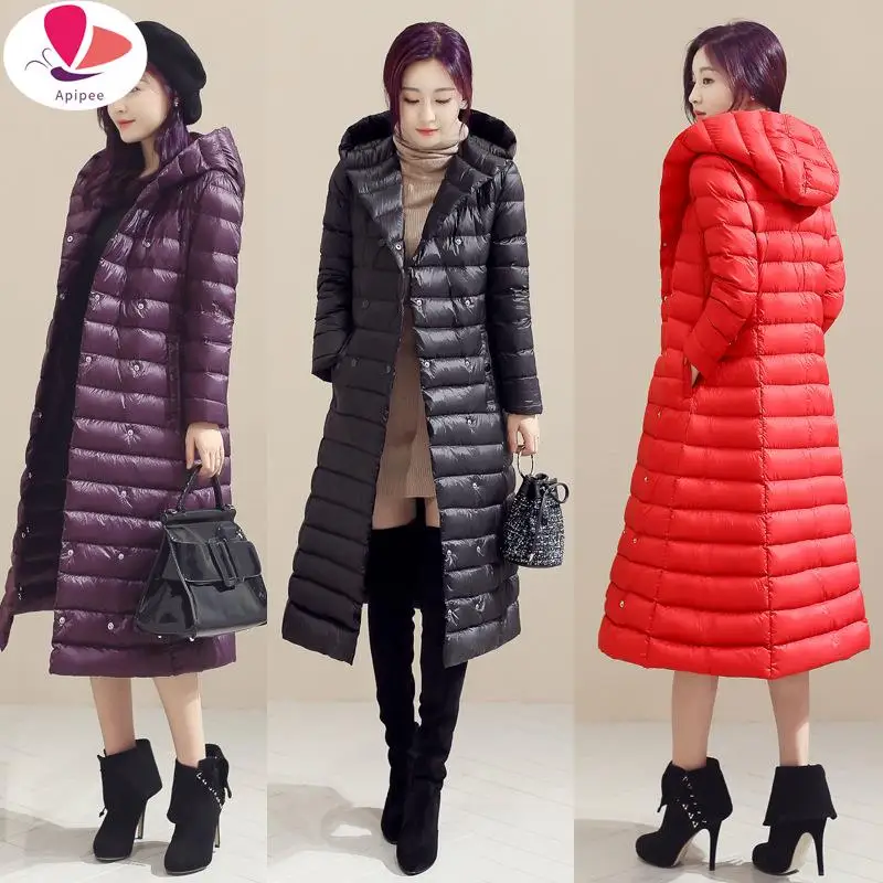 

APIPEE 2023 new long puffer thick shiny down cotton jacket for women winter quilted winter coat