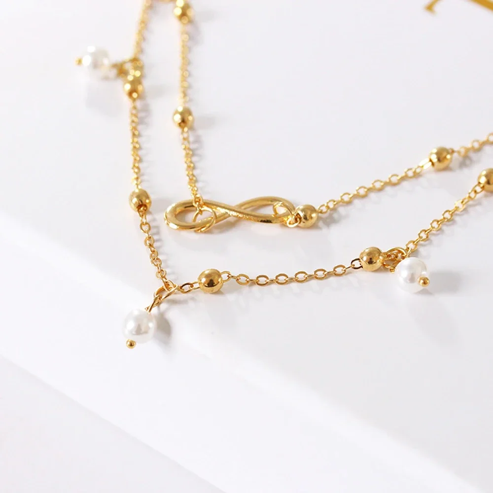 Neue Böhmen Retro Perle Herz Unendlichkeit Doppel-Deck Fußkettchen Armband Set Fuß Strand Fußkettchen Kette für Frauen Schmuck Fußkettchen – Detail 5