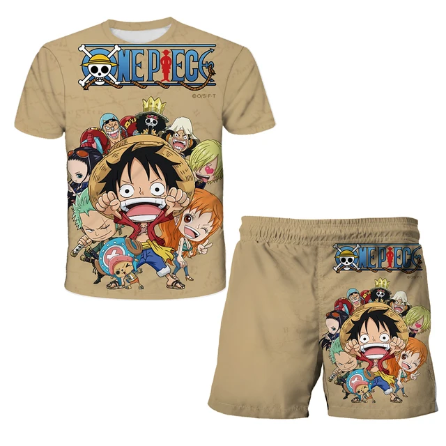 Ensemble T-shirt 3D une pièce pour garçons 2026, motif Luffy Zoro super cool, haut et short d'été, cadeau d'anniversaire à manches courtes pour enfants 1