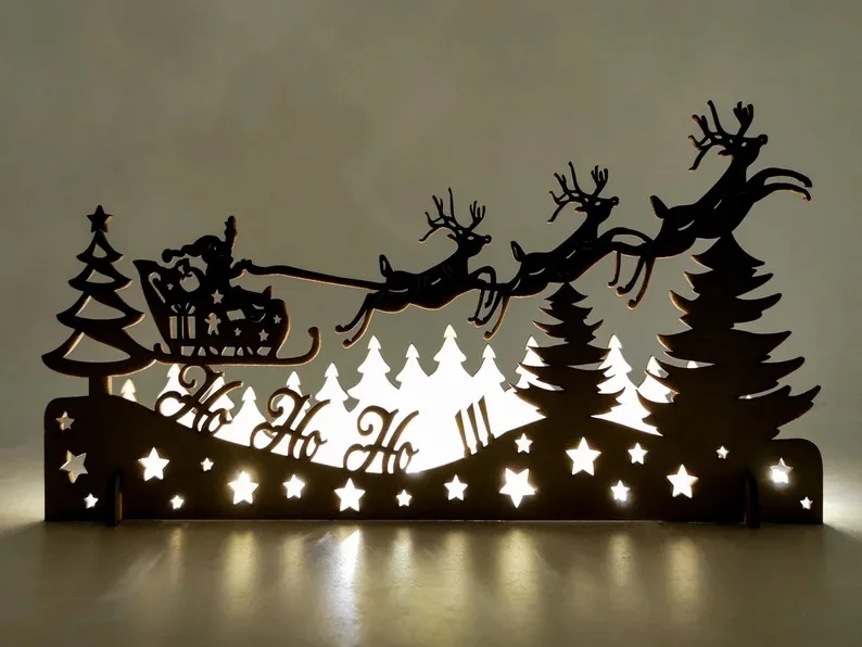 

Christmas town decoration wooden hollow home table decoration craft
