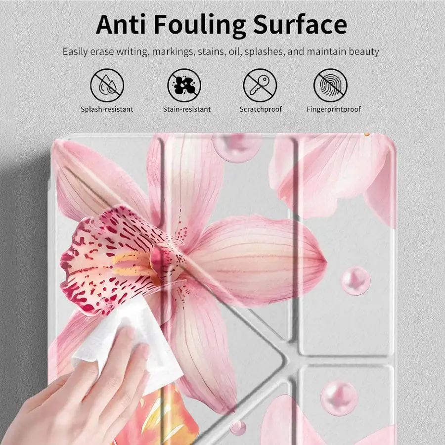 Pink Lily Flower Tablet Case with Pen Slot and Cover