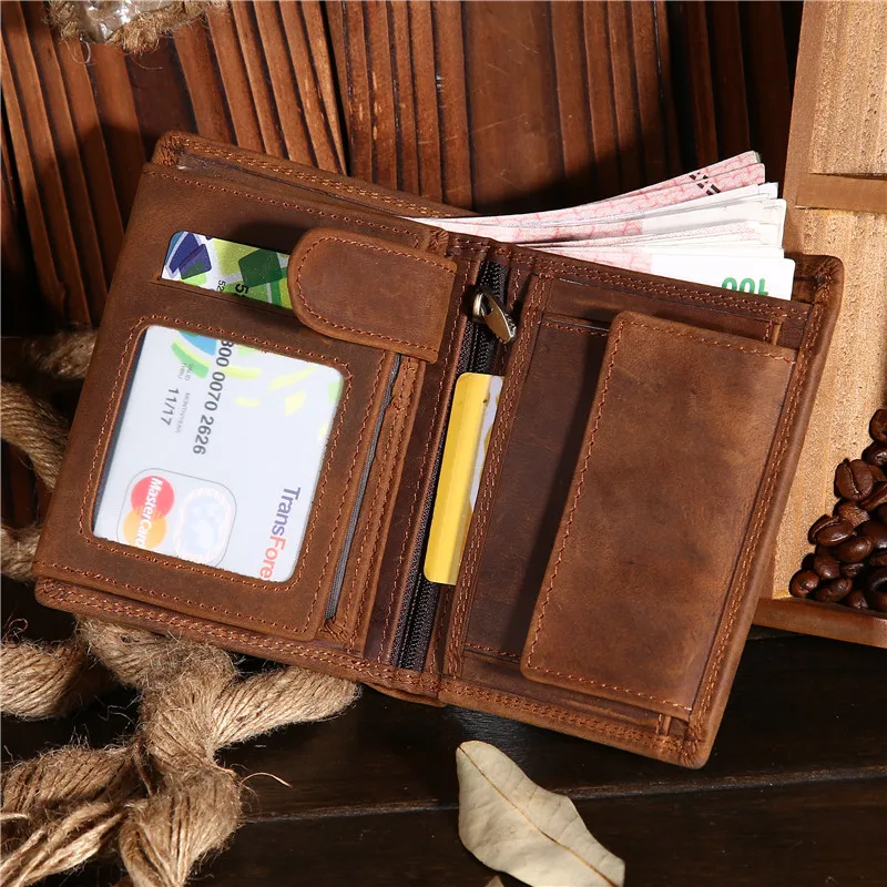 Men Genuine Leather Wallet Credit Card Coin Pocket Mini Money Bag Slim Short Small Purse Minimalist Wallet for Male