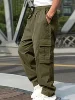 2024 Spring/Summer New Men's Fashion Casual Pants Solid Color Drawstring Multi Pocket Sports Running Straight Work Pants 3