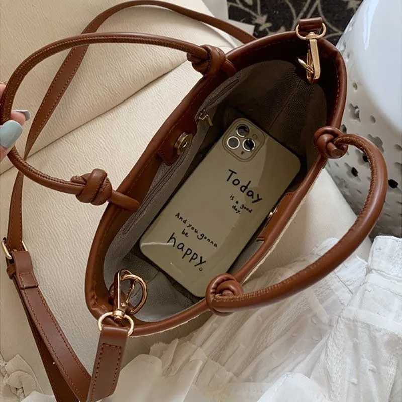 Straw Shoulder Bag Retro Design Ladies 5