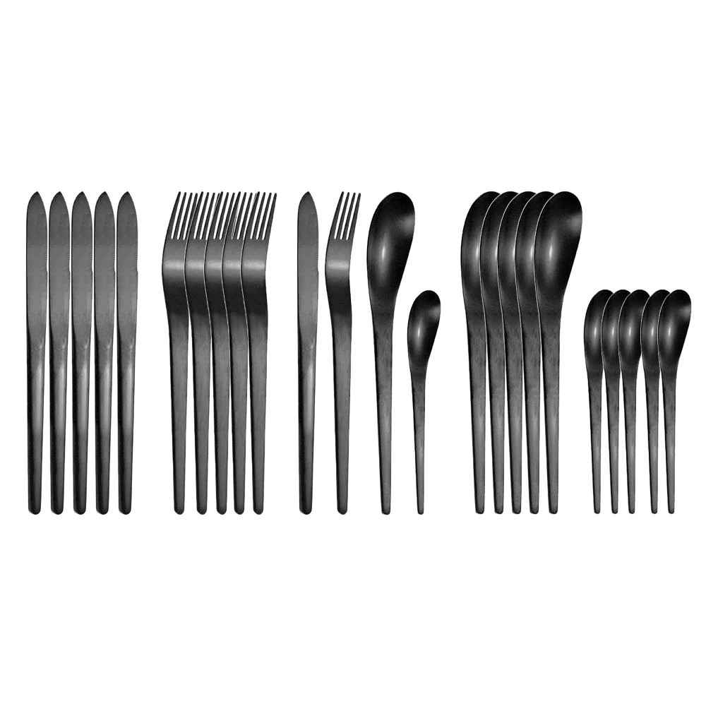 24pcsTablewareCutlerySetMatteBlackForksKnivesSpoonsDinnerware
