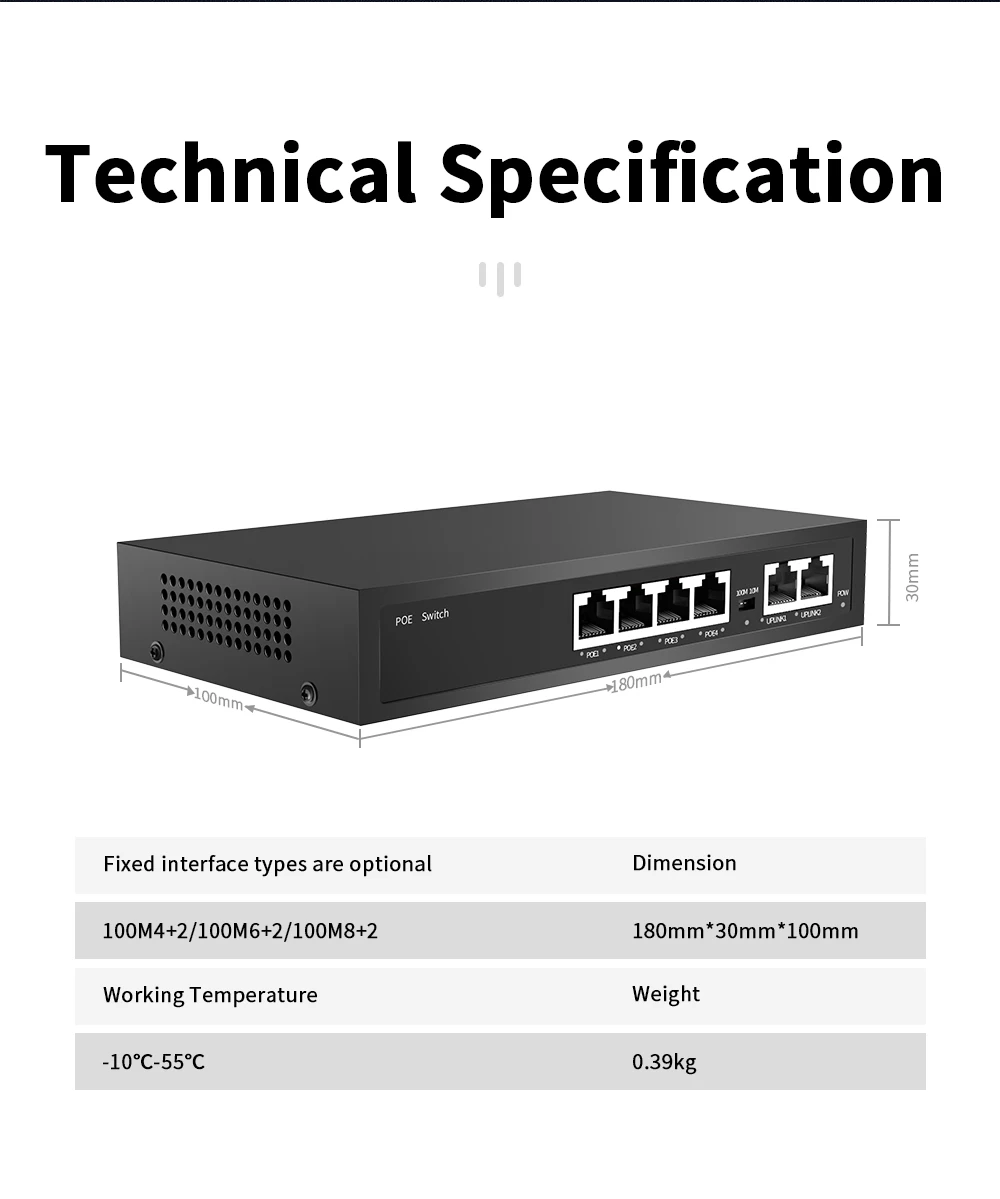 4/6/8Ports POE Switch 100Mbps Smart IP Switch POE Standard RJ45 Injector Switche