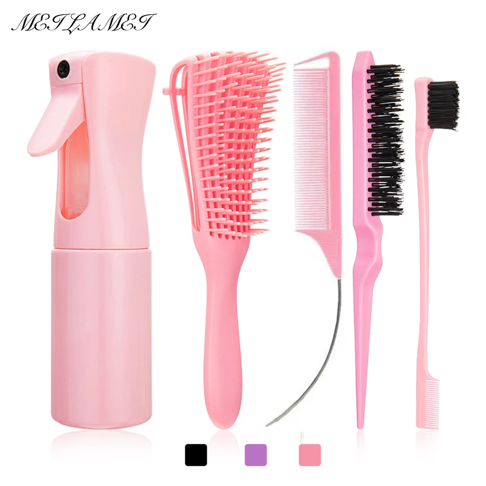 5pcs/set Detangling  Anti Static Hair Brush Curly Hair Curved Rat Tail Comb Set  Salon Hair Tools Suitable For All Hair Types