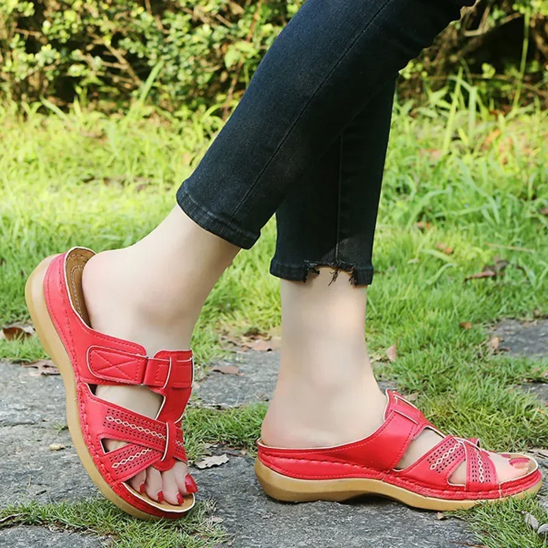 Women Sandals Summer Women Wedge Sandals Premium Orthopedic Open Toe Sandals Vintage Anti-slip Leather Casual Female Platform Retro Shoes