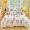 Cute Pink Strawberry Duvet Cover Flat Sheet Pillowcase Floral Bedding Set Girls Bed Linen Soft Thick Washed Cotton Bedclothes 6