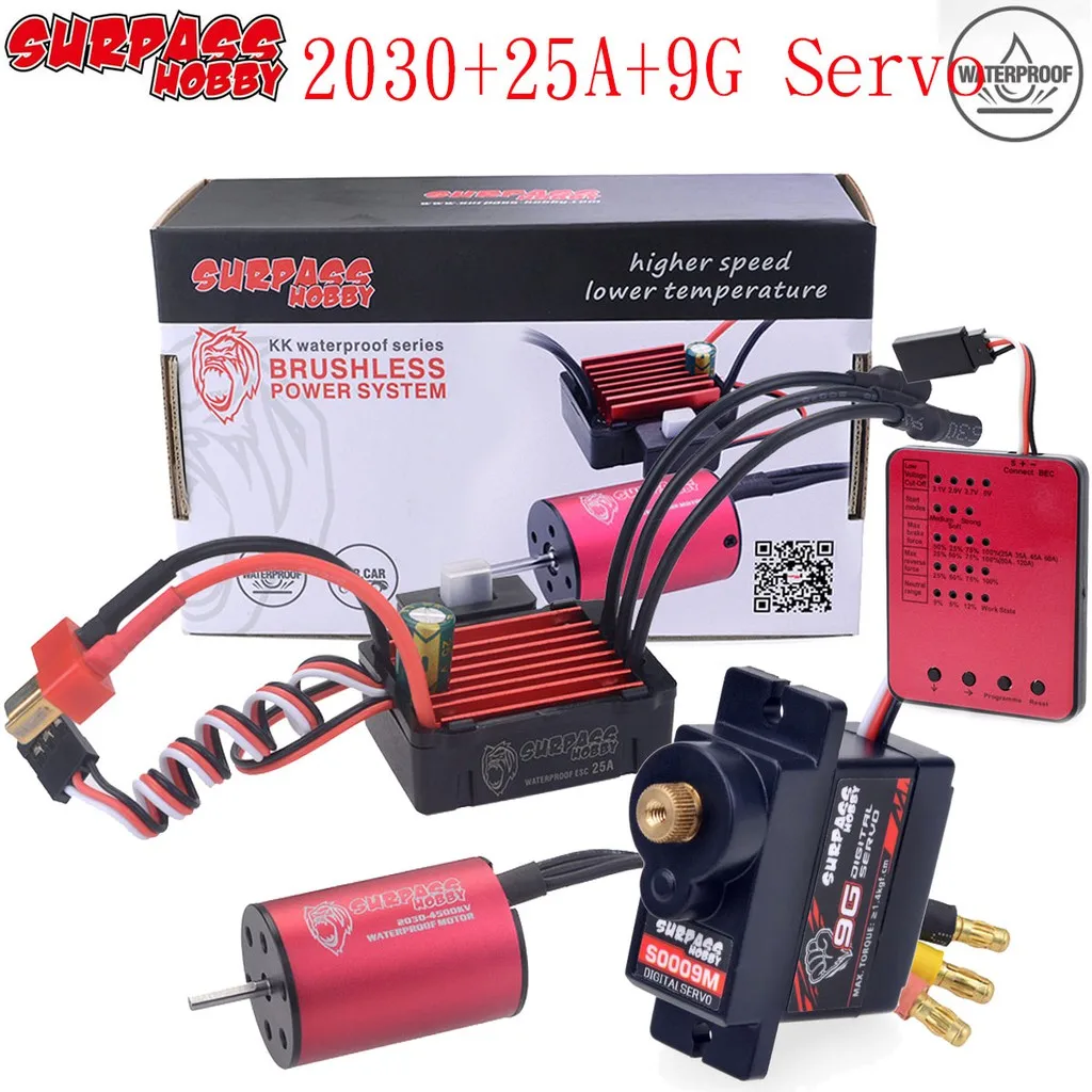

SURPASSHOBBY 2030 бесщеточный двигатель водонепроницаемый w/25A ESC T/XT60 разъем для 2S 1/20 1/18 RC Racing Traxxas Slash