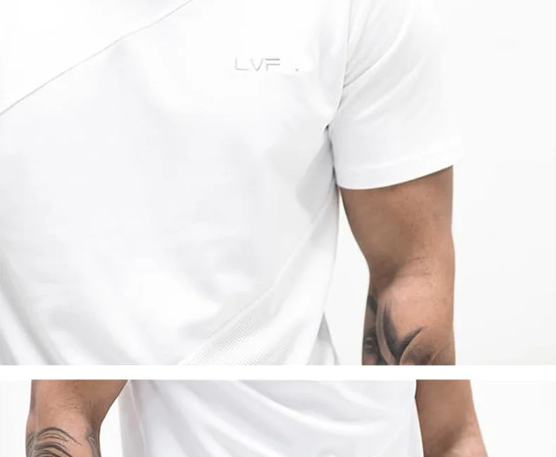 Men's Summer Patchwork Short Sleeve T-Shirt Gym Fitness Workout Bodybuilding Running Breathable Sports Tee Male Casual Tops Male