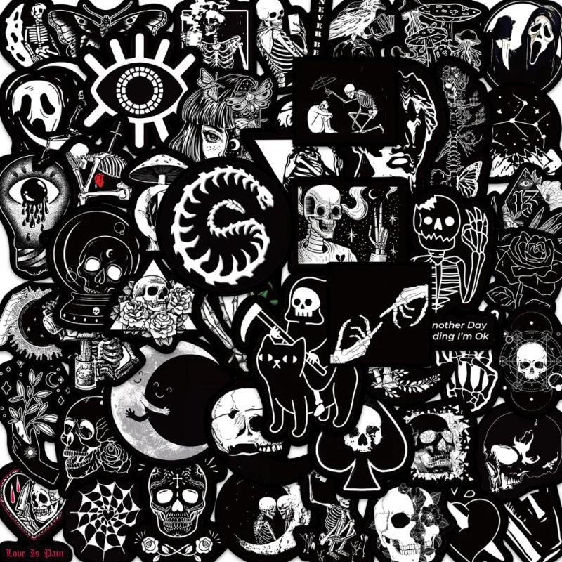 50 قطعة رعب قوطي داكن أسود ملصقات مقاومة للماء لأل...