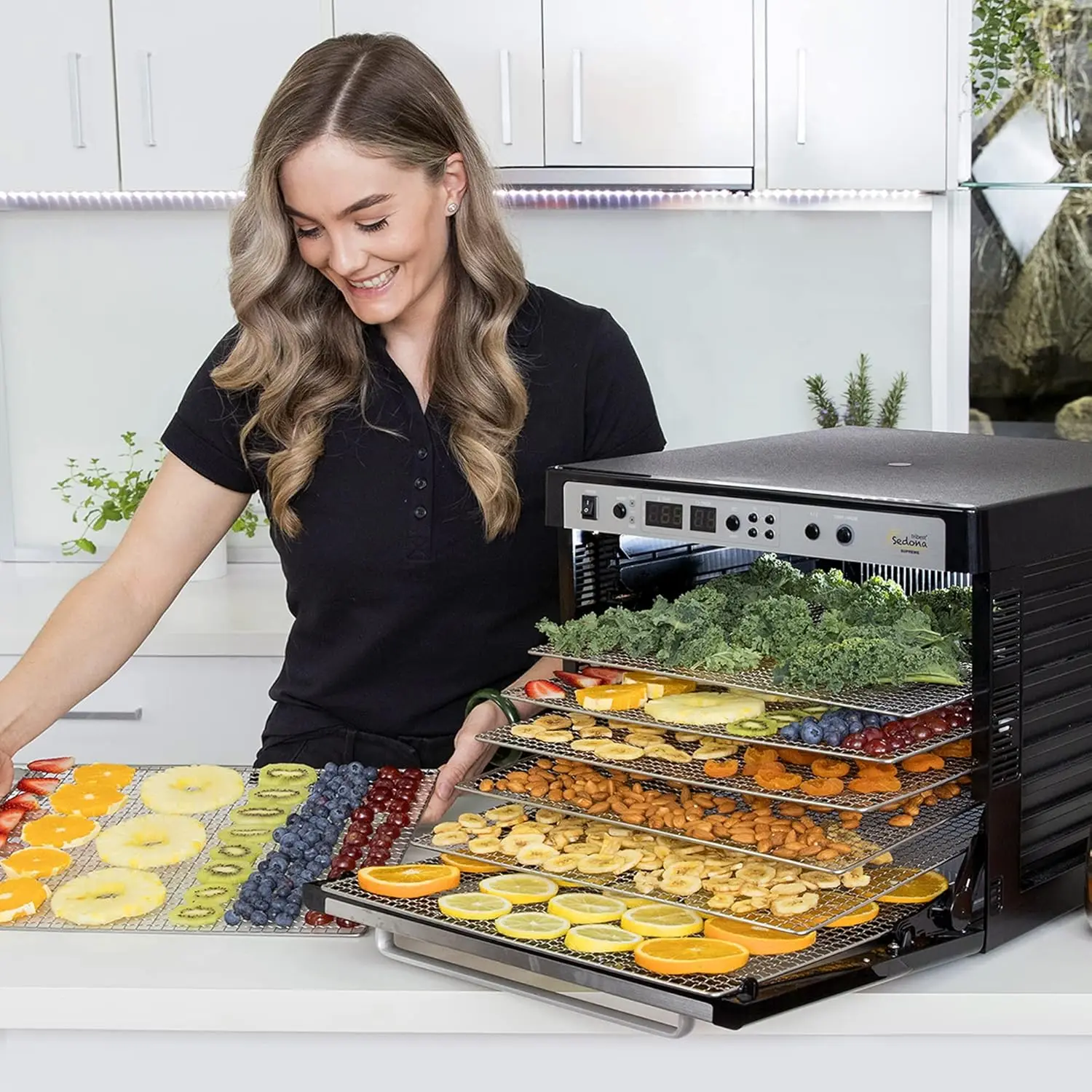 Sedona SDC-S101-B Supreme Commercial Electric Food Dehydrator with Stainless Steel Dehydrator Rack Trays, Black, 17"X19. 2
