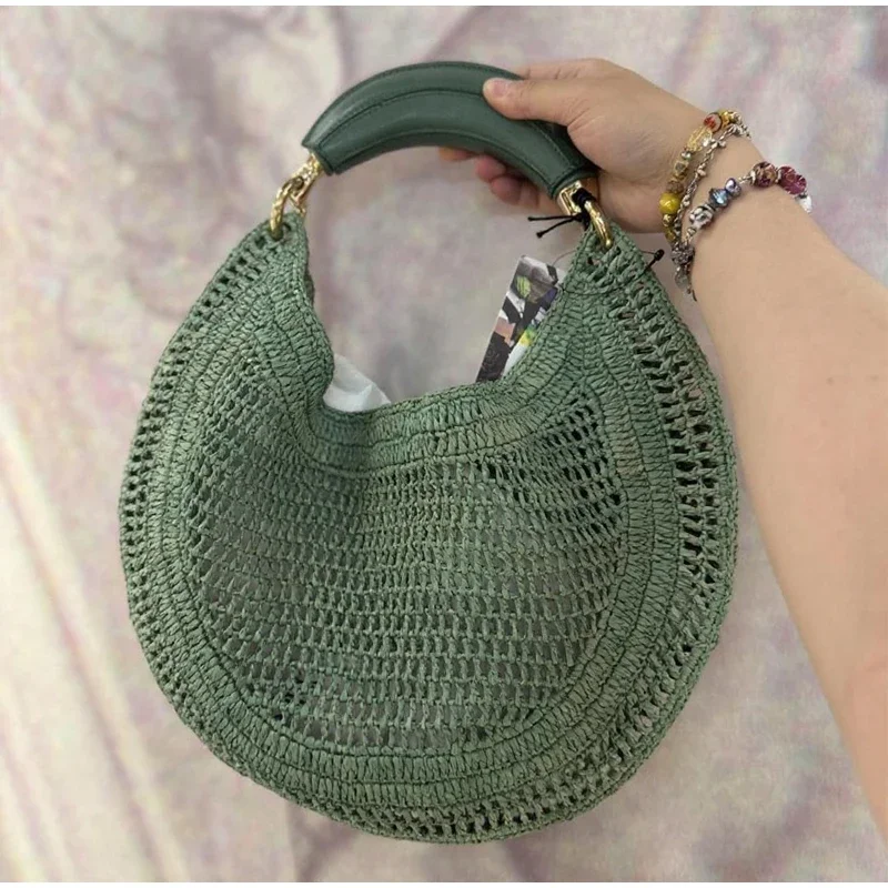 Luxuriöse Gewebte Crescent Schultertasche Modische Strohtasche Damen_voghion.com