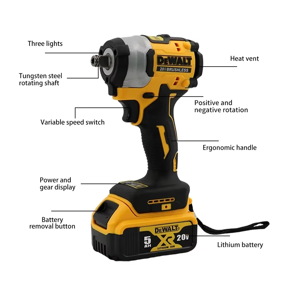 Dewalt DCF922 Brushless Impact Wrench 610N.m Cordless Driver Large torque Variable Speed Electric Wrench 20V Rechargeable Tools 5