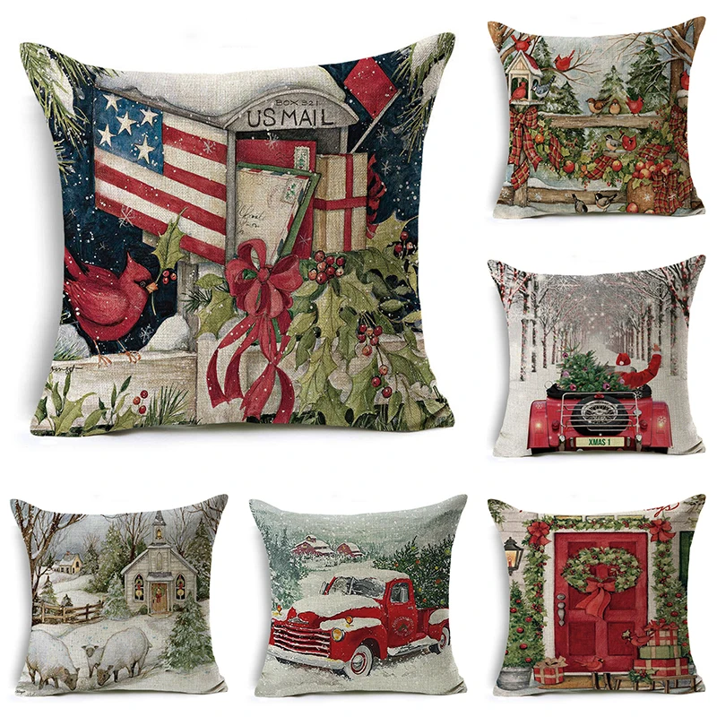 

Christmas Pillow Cover Santa Claus Sofa Car Cushion Home Decor Linen Gift