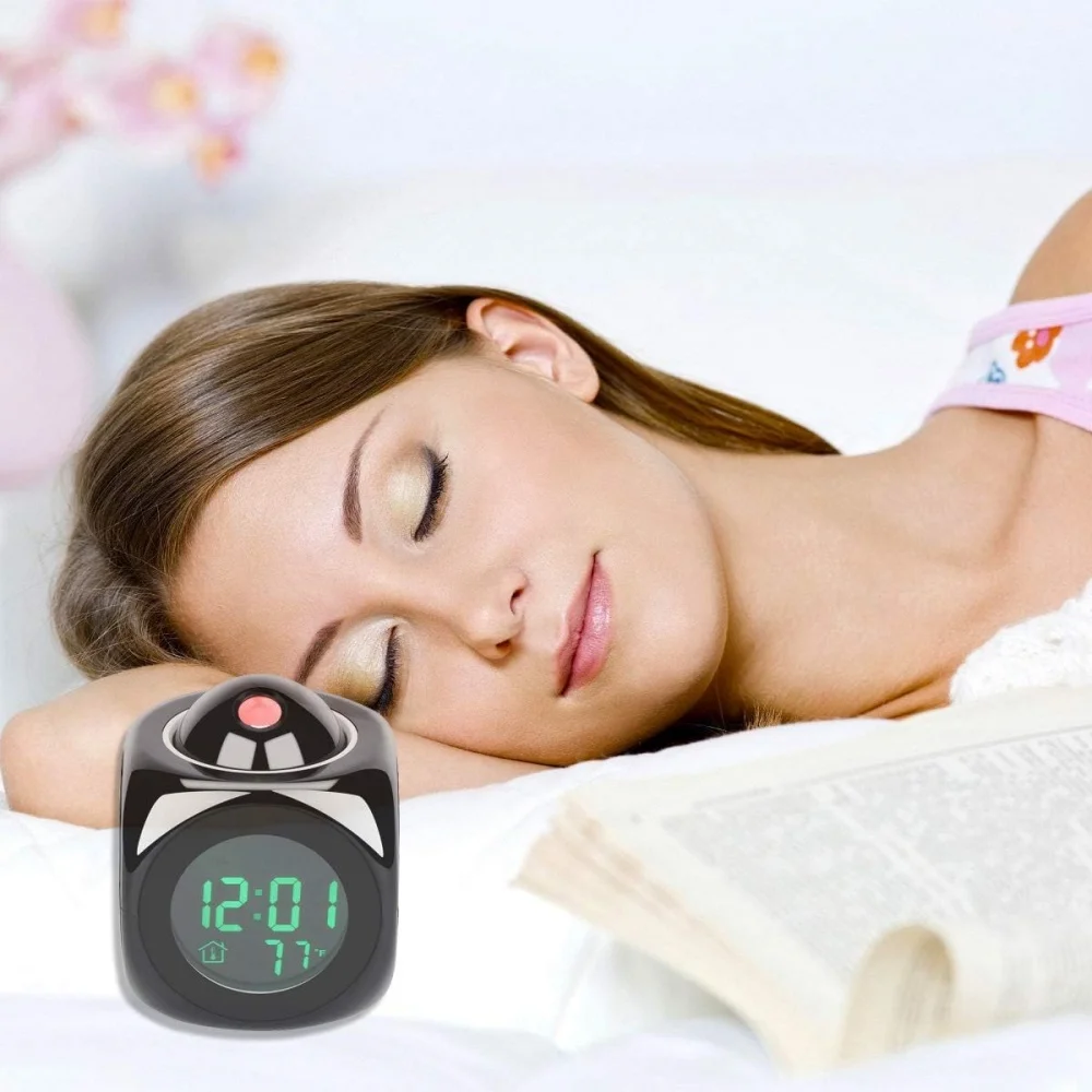 Projection Alarm Clock AAA Battery LED Desk Clock Cute Large Screen Time/Temperature Clock/Sleep Display Project Alarm Clock 6