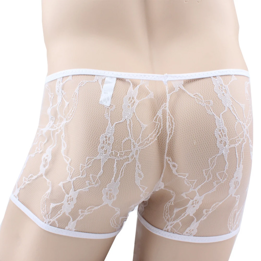 

Gay Men Sheer Lace Boxer Briefs Sissy Ultra Thin Underwear See Through Mesh Underpants Erotic Lingerie Transparent Pouch Shorts