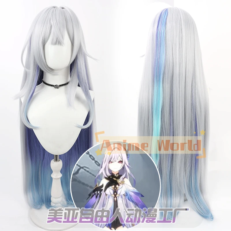Game Impact Skirk Cosplay Wig Long Silver White with Blue Gradient Heat Resistant Synthetic Hair Anime Wigs + Wig Cap