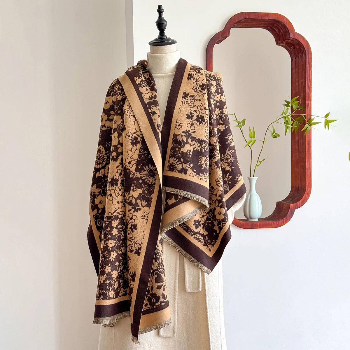 2025 Women's Luxury Brand Cashmere Scarf - Ethnic Printed Tasseled Winter Shawl, Pashmina Wrap & Foulard Poncho