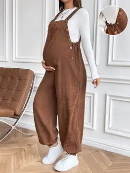 Maternity Clothes Bib Pant Suspender Trousers Loose Casual Pregnant Women Solid Warm Rompers Overalls Wide-Leg Jumpsuit Pus Size