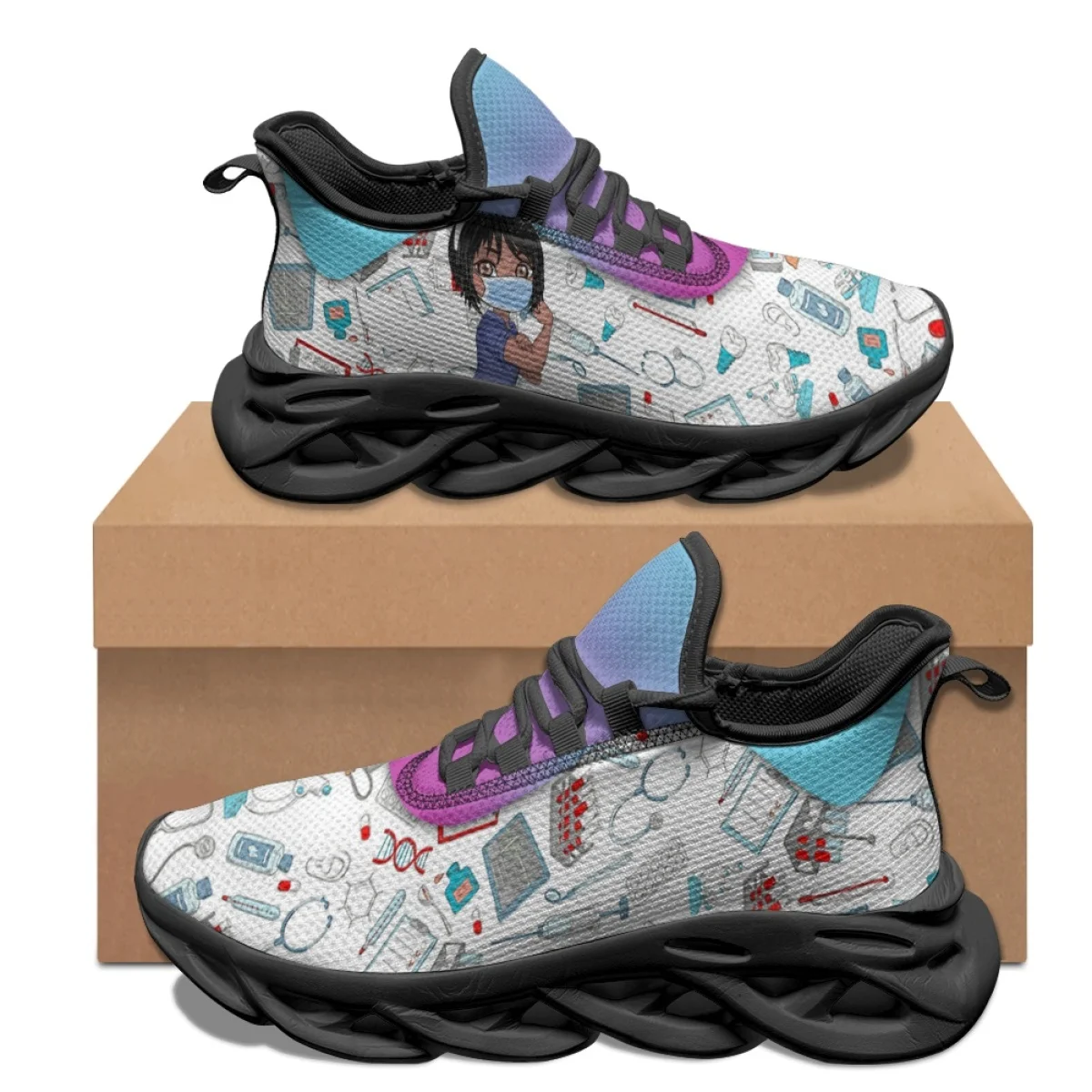 Medical Nurse Printed Women's Flat Shoes Hospital Equipment Design Breathable Sneakers Female Nursing Gift Shoes Zapatos Mujer