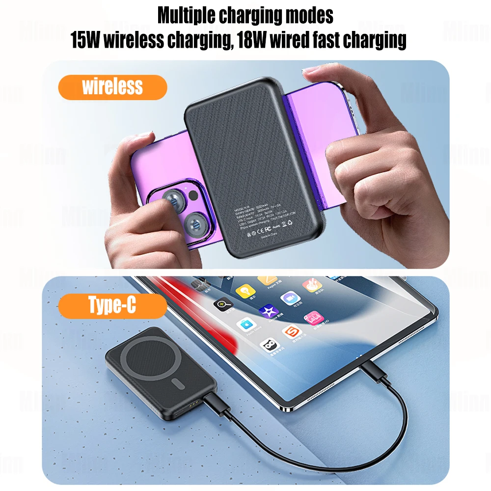 3 In 1 Magnetic Wireless Charger Station 5000mAh Power Bank MacSafe External Auxiliary Battery For iPhone 14 13 12 Apple Watch