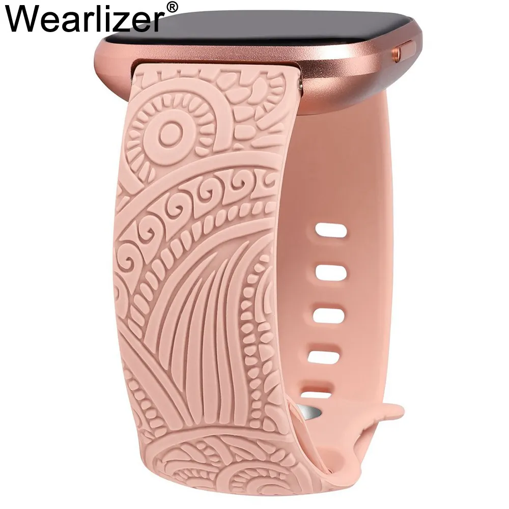 

Ремешок Wearlizer в стиле бохо с цветочной гравировкой для Fitbit Versa 2/Versa Lite, силиконовый спортивный ремешок для мужчин и женщин, для Versa 2