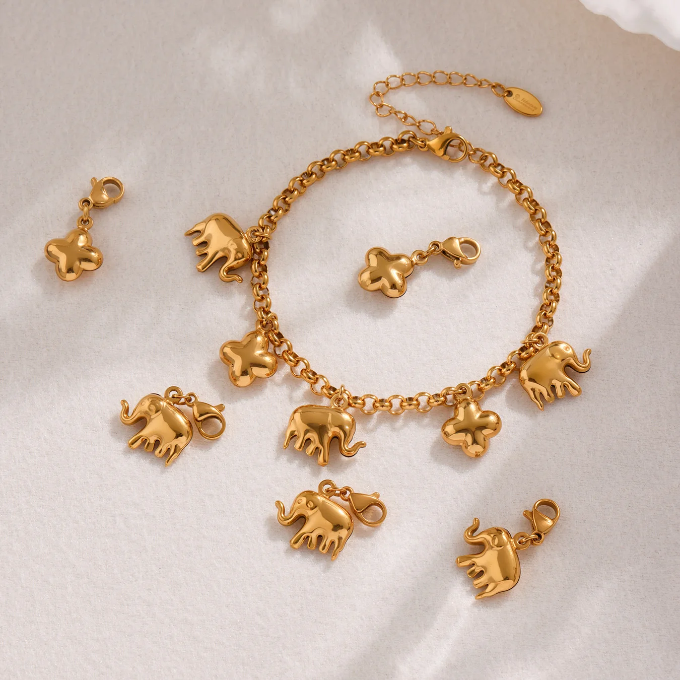 316 Edelstahl Herz-Armband Damenmode Muschel-Elefanten-Anhänger 18K Vergoldetes Handarmband Verblasst Nicht Schmuck – Detail 11