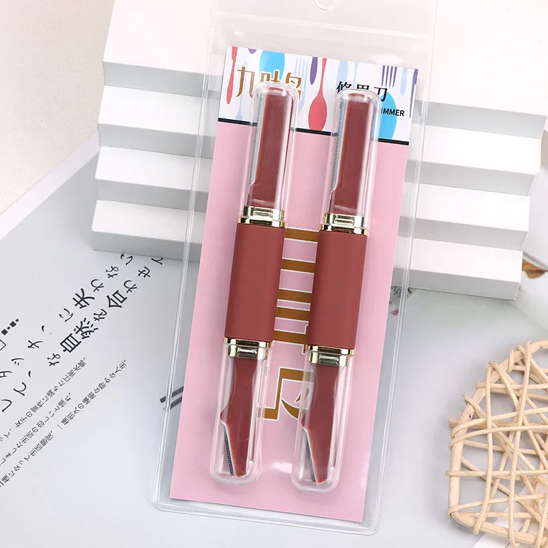 Karsyngirl 1/2pcs Double-end Eyebrow Trimmer Portable Eyebrow Razor Blade Facial Hair Remover Shaping Tool Makeup Tool