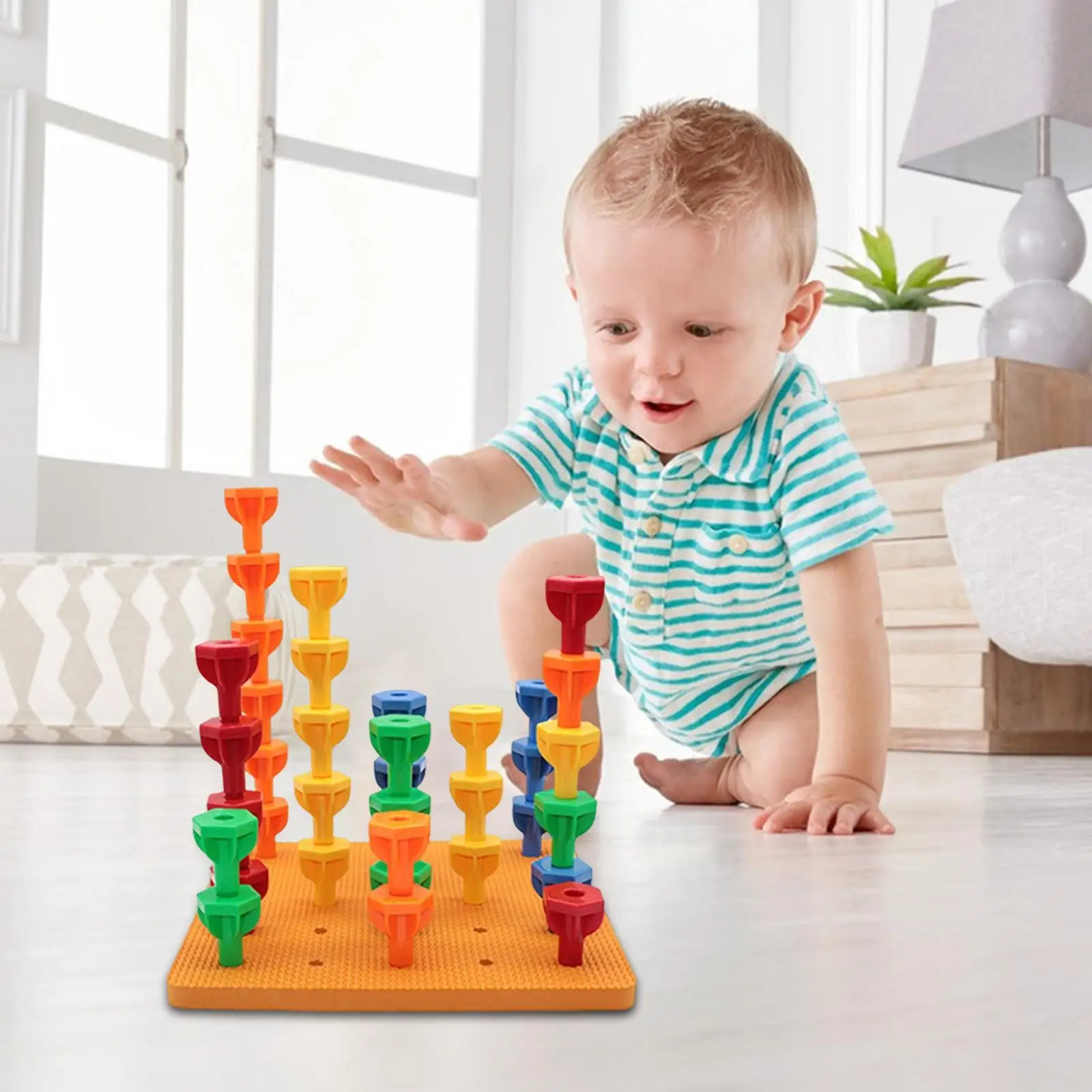 Peg Board Toys, Color Sorting, Preschools Learning Set, Gifts Large Particle Nails Educational Toys Children Toddlers