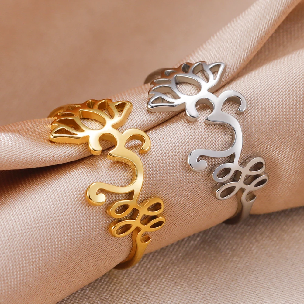 Dawapara Buddhismus om unalome Symbol Frauen Ring spirituelle Lotusblume Eheringe Edelstahl Sanskrit Schmuck Yoga Geschenke