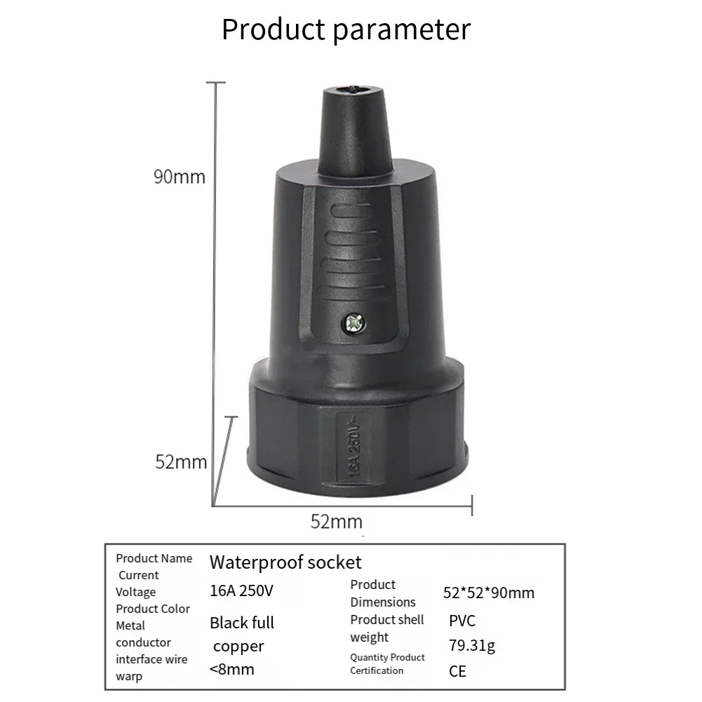 2 Cores Protective Contact Rubber Coupling Outdoor Waterproof Euro Plug Coupling 250V 16A Electrical Equipment Supplies