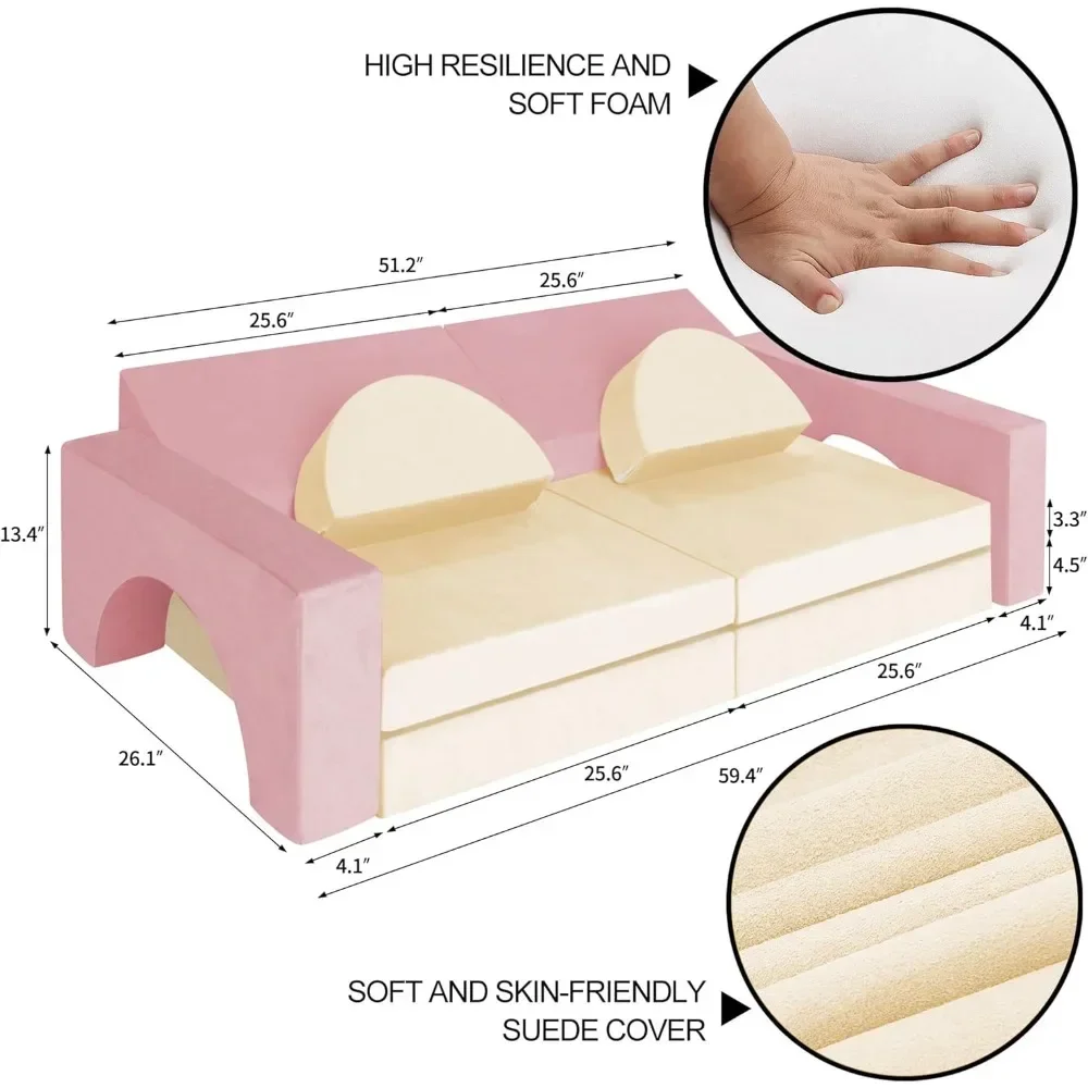 8PCS Modular Kids Play Couch,Kid's Foam Couches for Playroom,Toddler to Teen Sectional Sofa Play Set,Childrens Nugget Couch 2