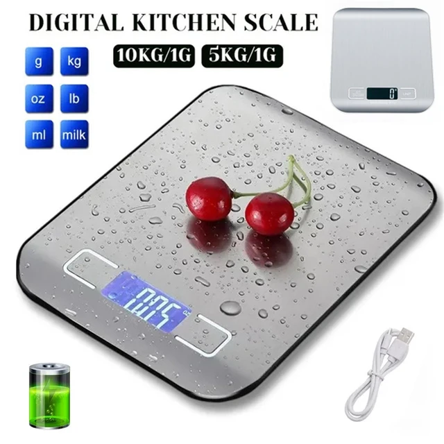 Kitchen Scale USB Rechargeable, 11lb Digital Food Scale Waterproof LCD  Display for Cooking, Tare Function, Easy Clean - AliExpress