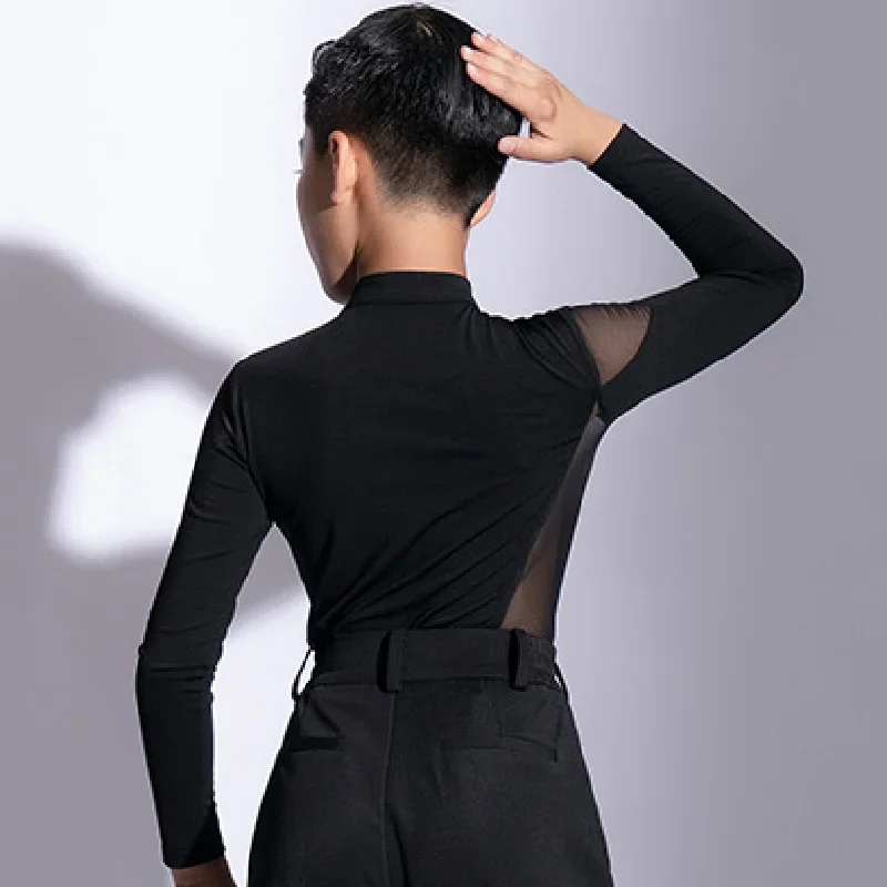 Dance Shirts Kids Boys Latin Dance Clothes Mesh Long Sleeve Male Professional Latino Dance Competition Tops Cha Cha Ballroom Dancewear G5103