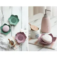Portable Silicone Draining Soap Box Lotus Shape Dish Soap Box Non-Slip Easy Drain Soap Tray Bathroom Accessories 6