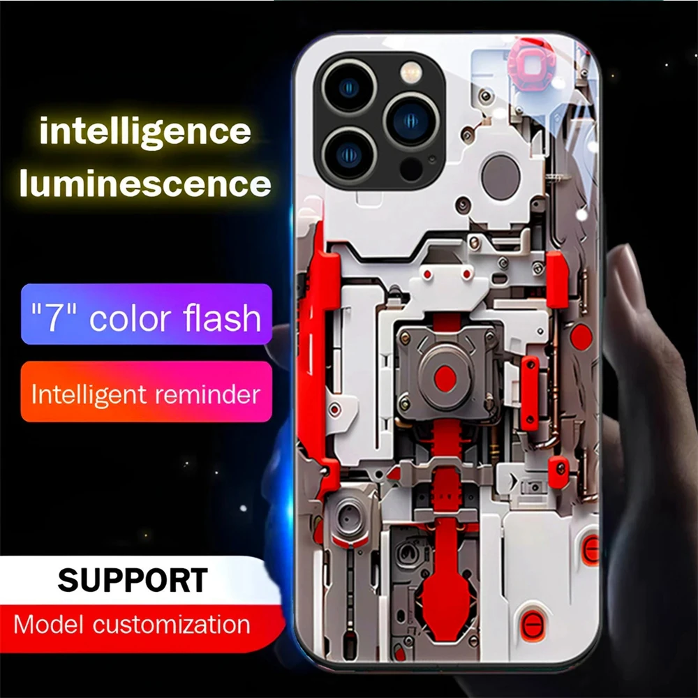 

Luminous Mechanical Parts Sound Control LED Flash Cases Glowing Cover For iPhone 15 14 13 12 11 Pro Max XR XS Plus 6 7 8 SE2020