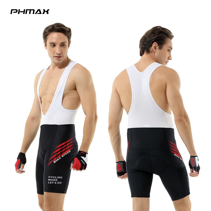 PHMAX Men Cycling Bib Shorts Summer Outdoor MTB Road Bike Cycling Tights Breathable Splicing Fabric Bicycle Bib Short 5D Gel Pad