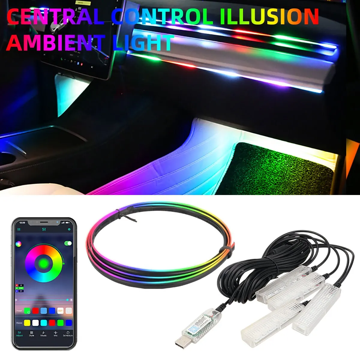 LED Atmosphere Lamp 1 IN 1 1IN 2 LED Strip Symphony Car LED Phantom Atmosphere Light USB App Control 5v Car Decorative Interior Lamp Universal