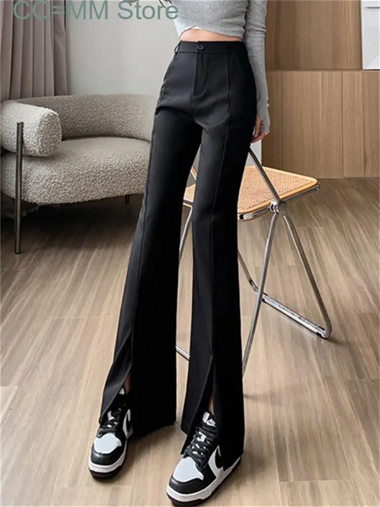 New Split Leg Suits Pants for Women Elegant Office Ladies Fashion High Waisted Pants Causal Wide Leg Flare Work Trousers