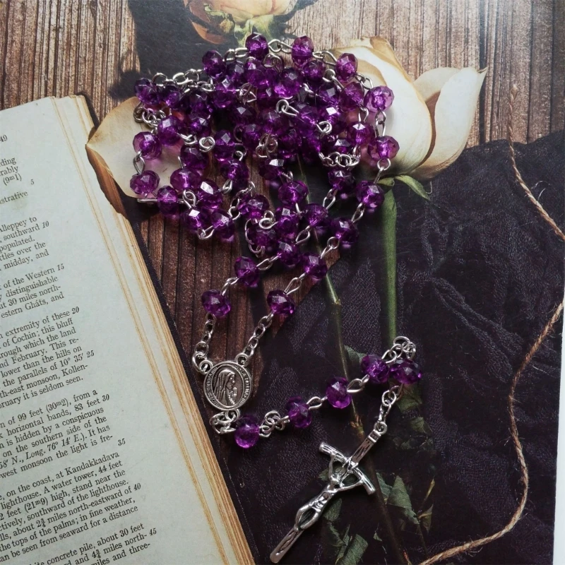 Rosario con colgante de Cruz de cristal de 6x8mm para mujer, joyería  cristiana católica, cuentas de oración, accesorios religiosos - AliExpress