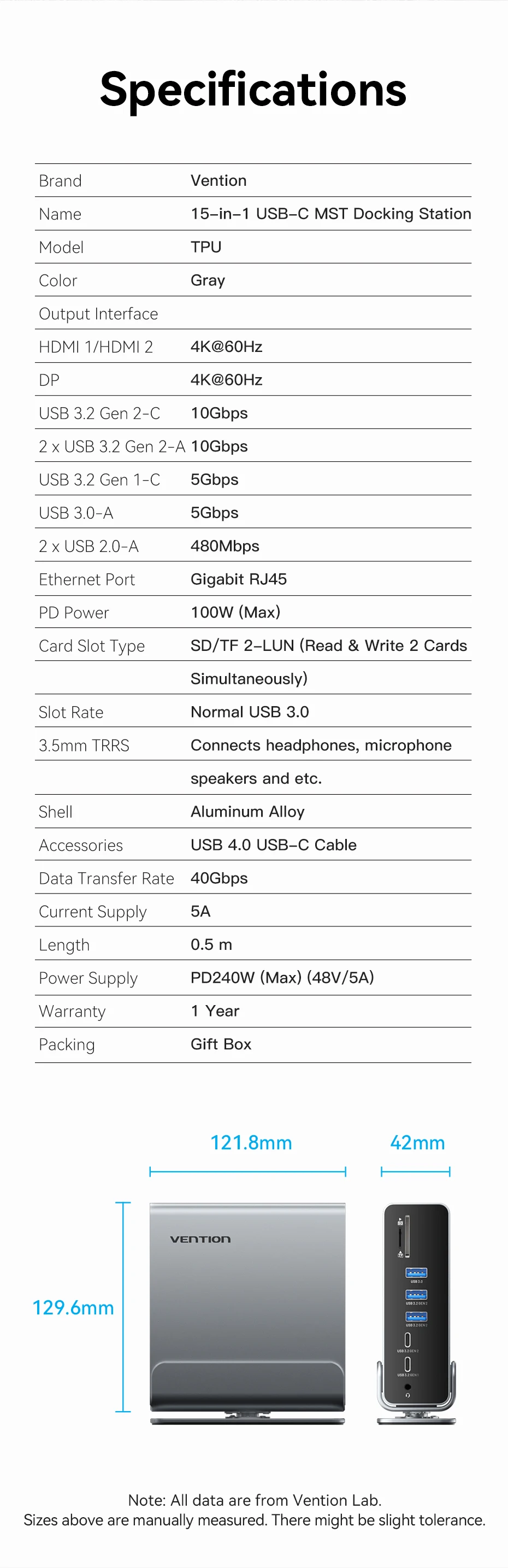 USB C HUB Docking Station to HDMI 4K@60Hz DP Four-Screen MST Display USB 3.2 A R