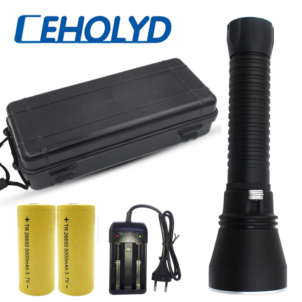 

Lamp Diving Flashlight Light Waterproof 2* 26650 Or 18650 Rechargeable Battery Xhp70 Shock Resistant,Hard Defense Led